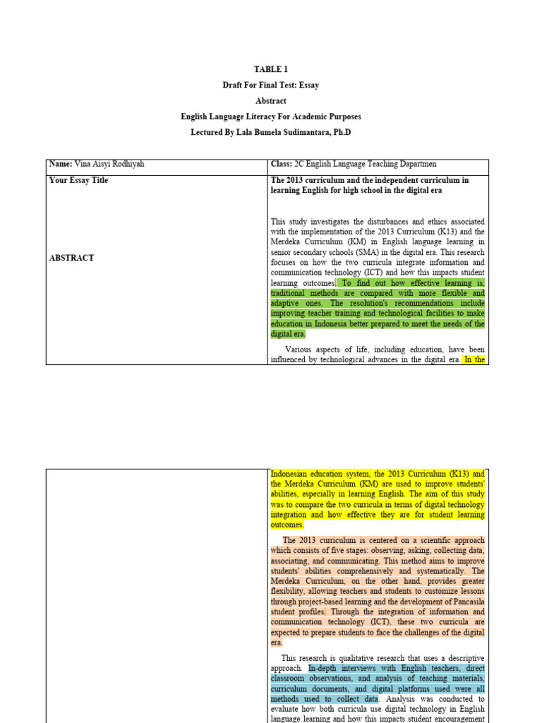 Draft Essay Vina Aisyi Rodhiyah | PDF | Educational Technology | Curriculum