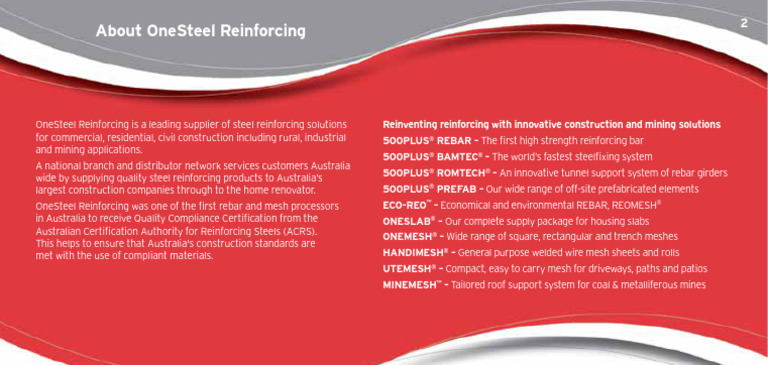 OneSteel Reinforcing: Innovative Steel Solutions | PDF