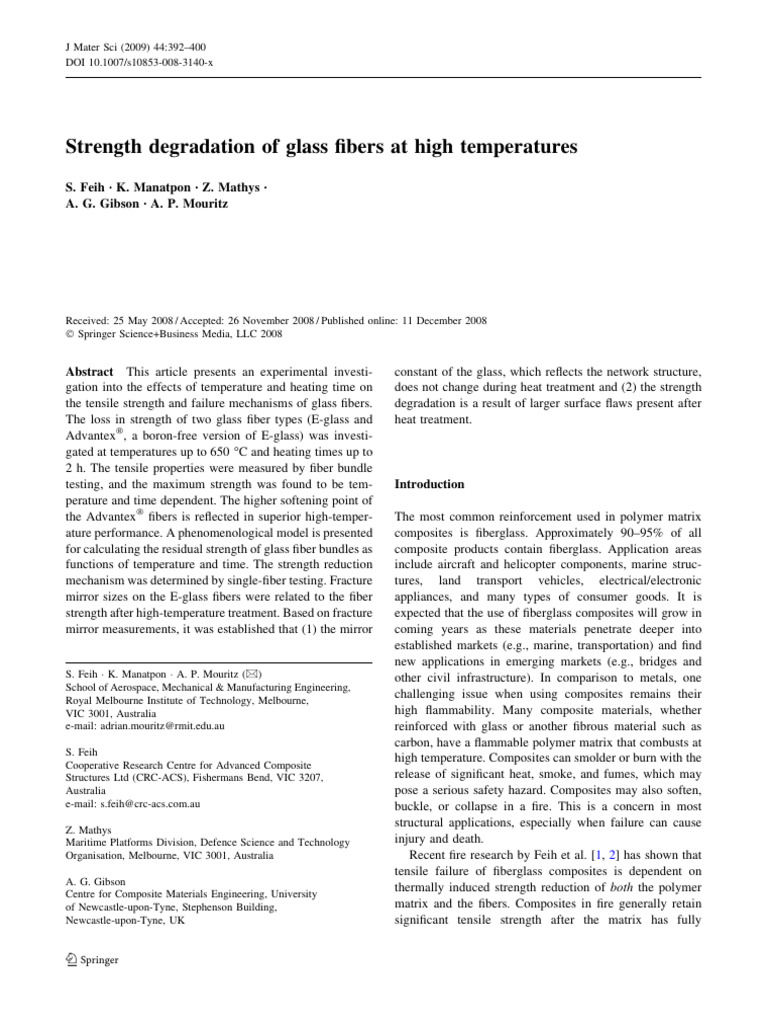 Strength Degradation of Glass Fibers at High Temperatures | PDF ...