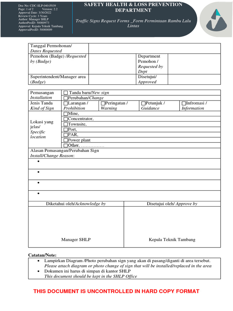 CDC-SLP-040-F039 Traffic sign Installation and Modification | PDF