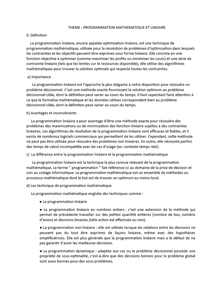 Programmation Mathématique et Linéaire | PDF | Optimisation ...