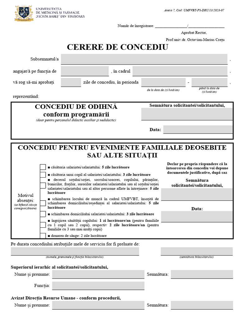 Cerere Concediu Si Evenimente Deosebite | PDF