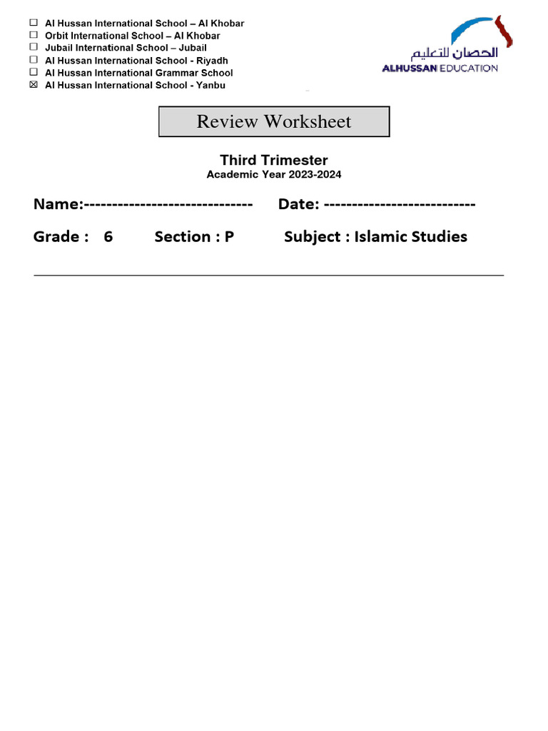 Review Worksheet | PDF | Hajj | Abrahamic Religions