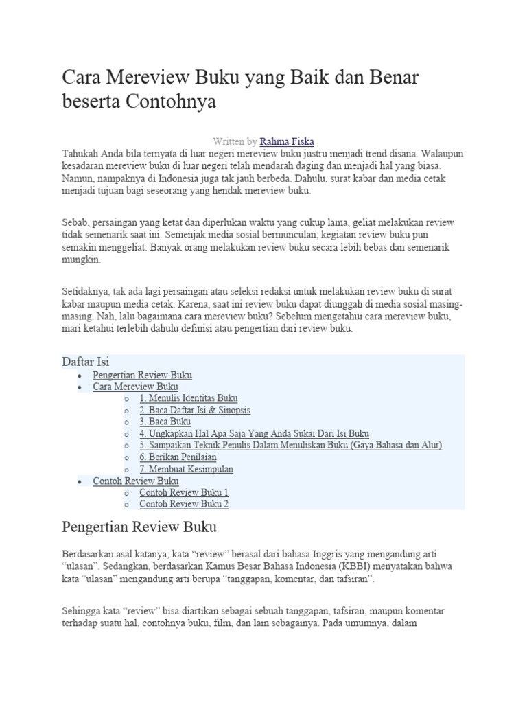 Cara Mereview Buku Yang Baik Dan Benar Beserta Contohnya PDF