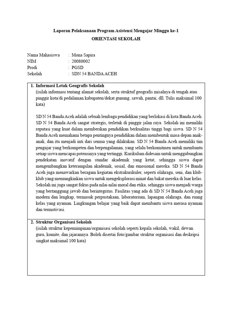 Laporan Minggu Ke-1 MONA SAFIRA | PDF