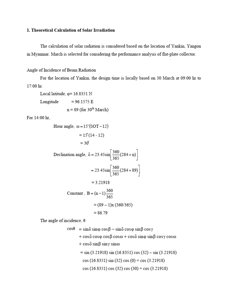 Sample Solar Irradiation Calculation Sheet Download Free Pdf