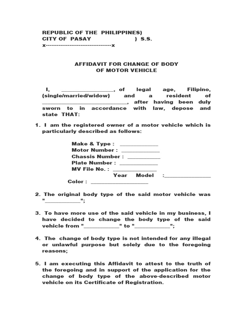 Affidavit for Motor Vehicle Body Change | PDF | Business
