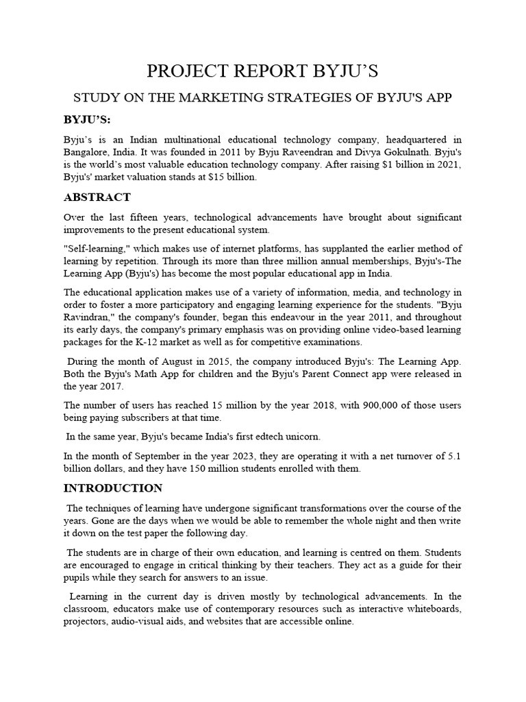 PROJECT REPORT BYJU PDF Statistical Hypothesis Testing Statistics