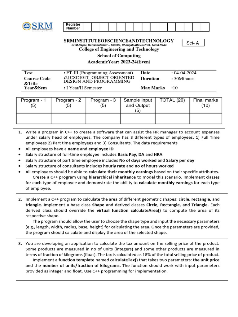programming_setA | PDF | C++ | Area