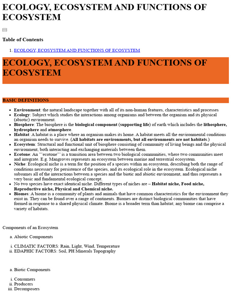 20.ECOLOGY, ECOSYSTEM AND FUNCTIONS OF ECOSYSTEM | PDF | Food Web ...