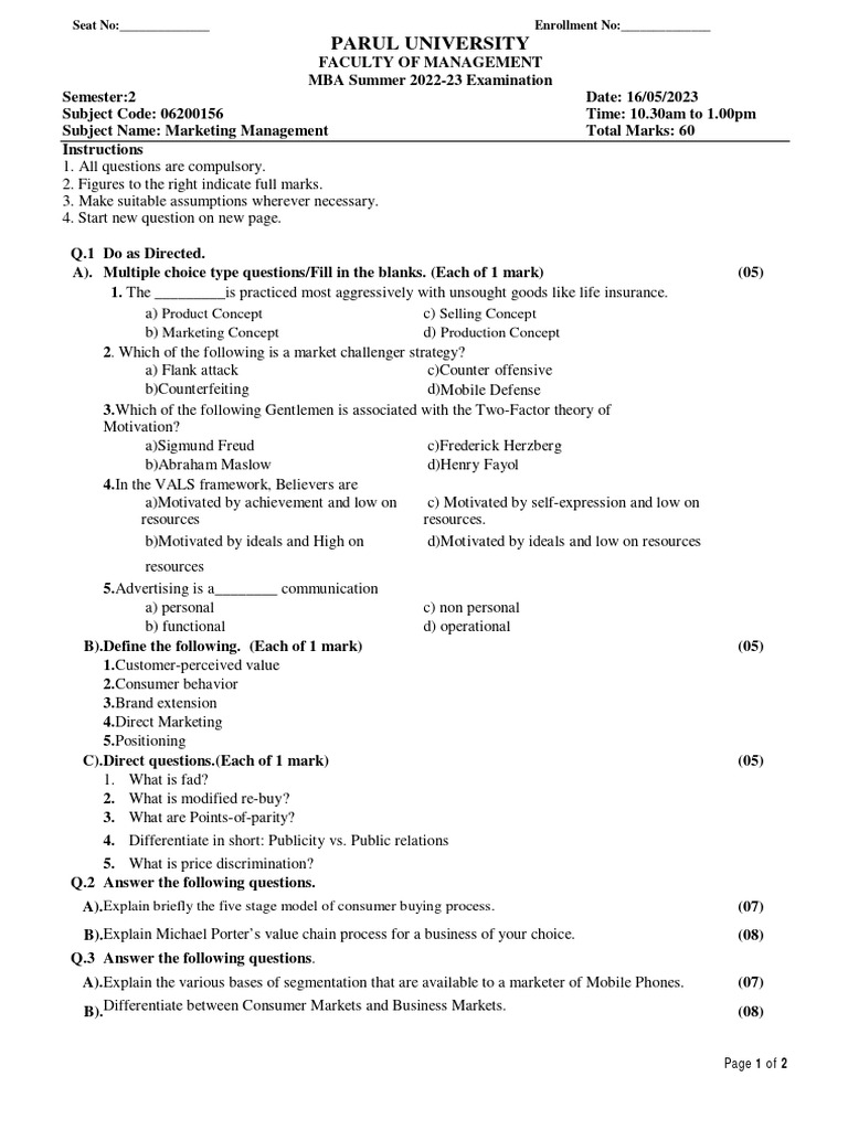 5340 Question Paper | PDF | Marketing | Motivation