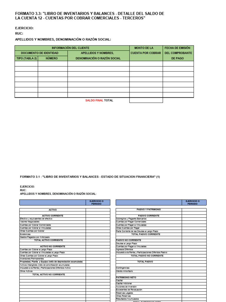 Formato 3.1 Libro de Inventario y Balances Blancom | PDF | Contabilidad ...