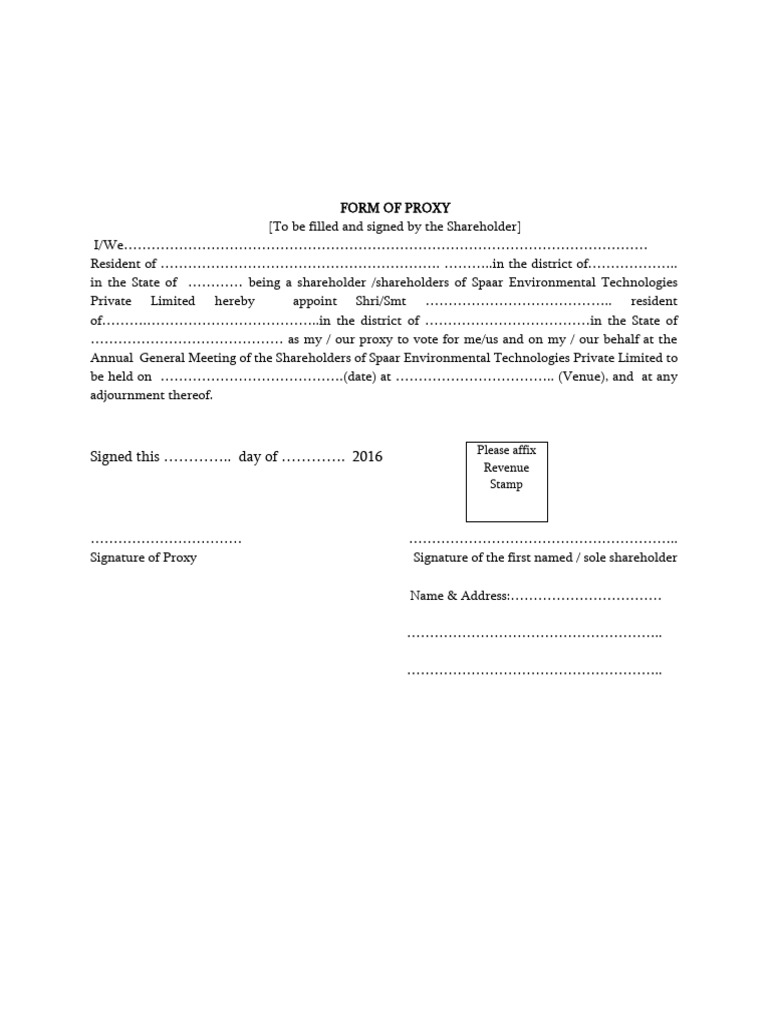 Proxy Form for Shareholders Meeting | PDF | Law