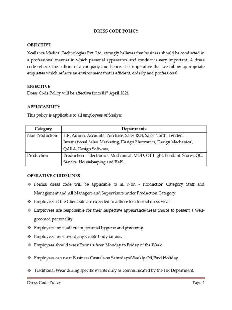 Dress Code Policy | Download Free PDF | Trousers | Dress Codes