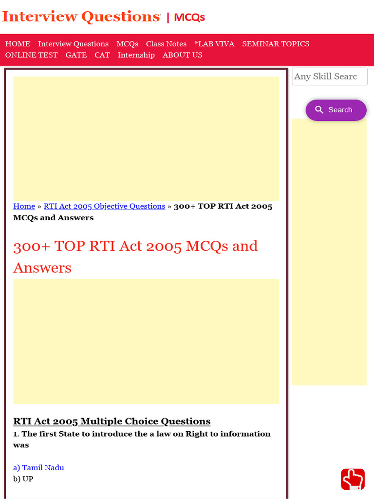 RTI Act 2005 MCQs and Answers | PDF | Justice | Crime & Violence