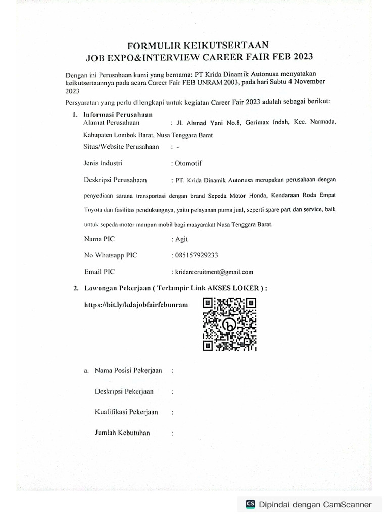 Form Jobfair Feb | PDF