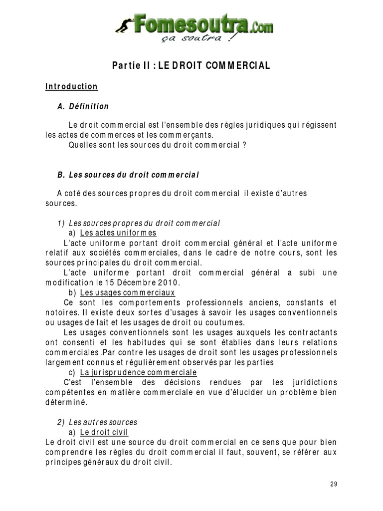 Sources et acteurs du droit commercial | PDF | Effet de commerce | Commerce