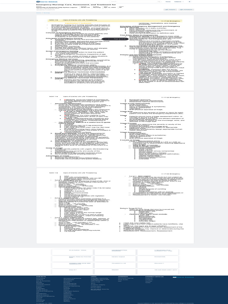 Emergency Nursing Care Assessment And Treatment For Course