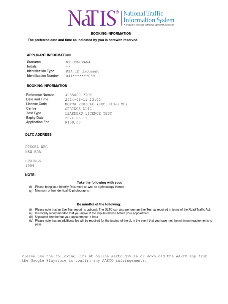 Learner's License Test Appointment Details | PDF