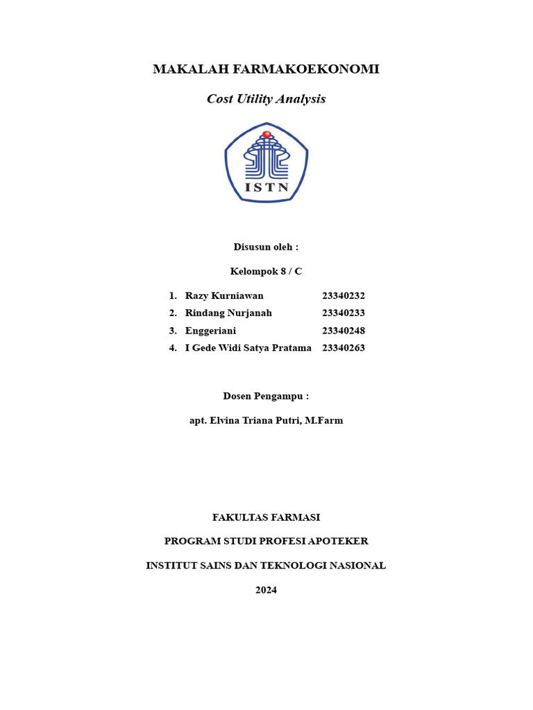 Analisis Cost Utility dalam Farmakoekonomi | PDF