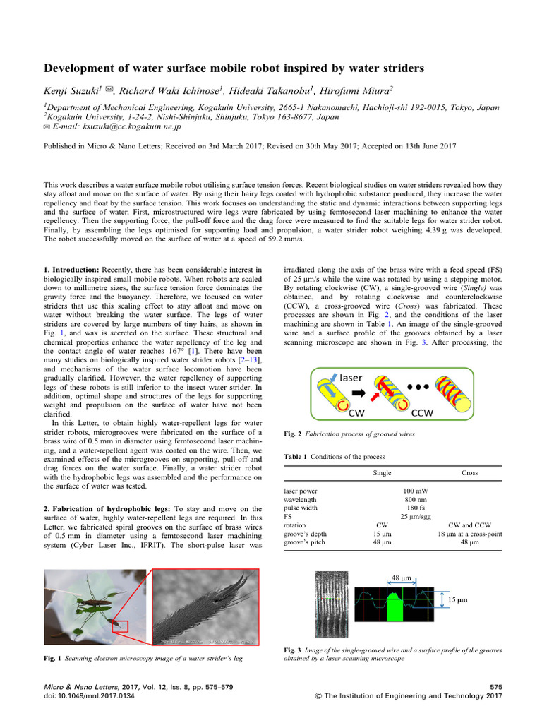 Water Strider-Inspired Mobile Robot Design | PDF | Force | Hydrophobe