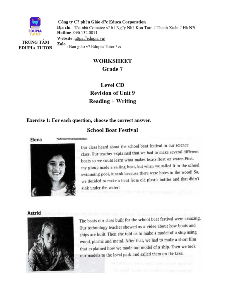 Grade 7 Unit 9 Revision Worksheet | PDF | Educational Assessment And ...