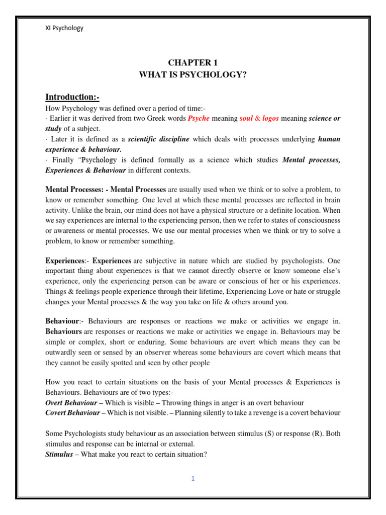 What Is Psychology Class 11 Cbse Notes | PDF | Psychology | Mind
