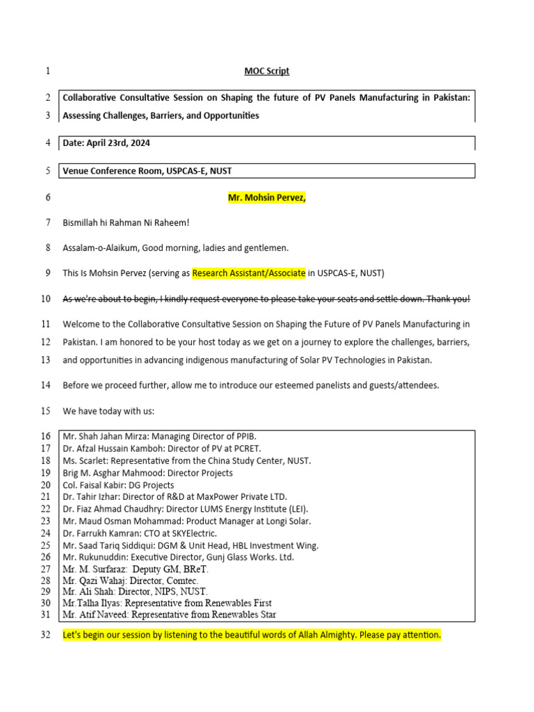 MOC SCRIPT 18.04.24 (Panel Discussion) | PDF | Photovoltaics | Solar Panel