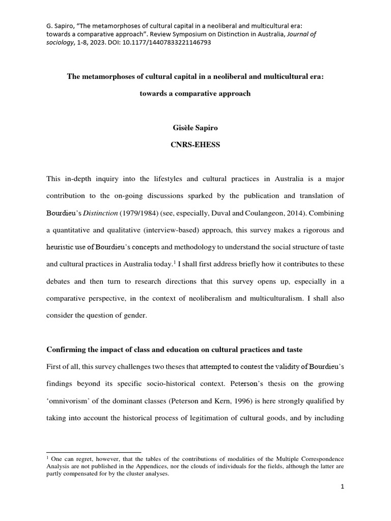 The Metamorphoses of Cultural Capital in | PDF | Sociology | Gender