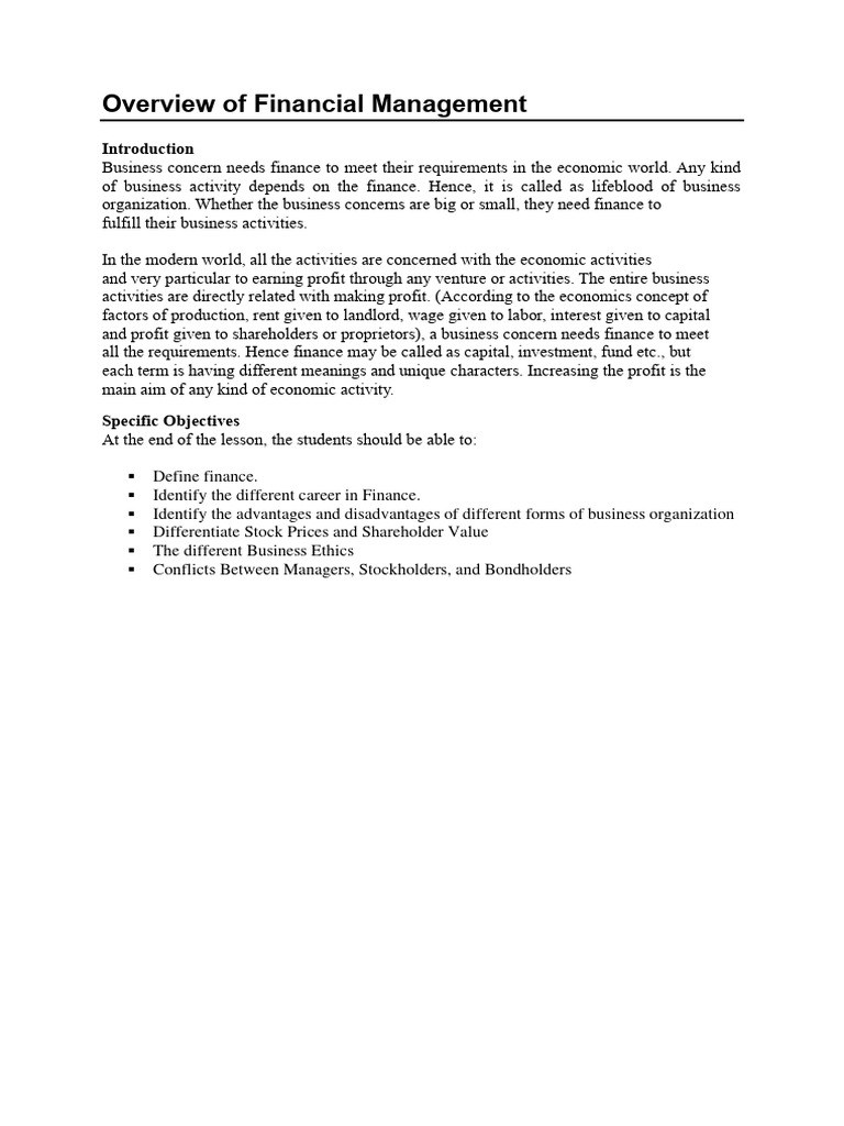Overview of Financial Management Concepts | PDF | Profit (Economics ...