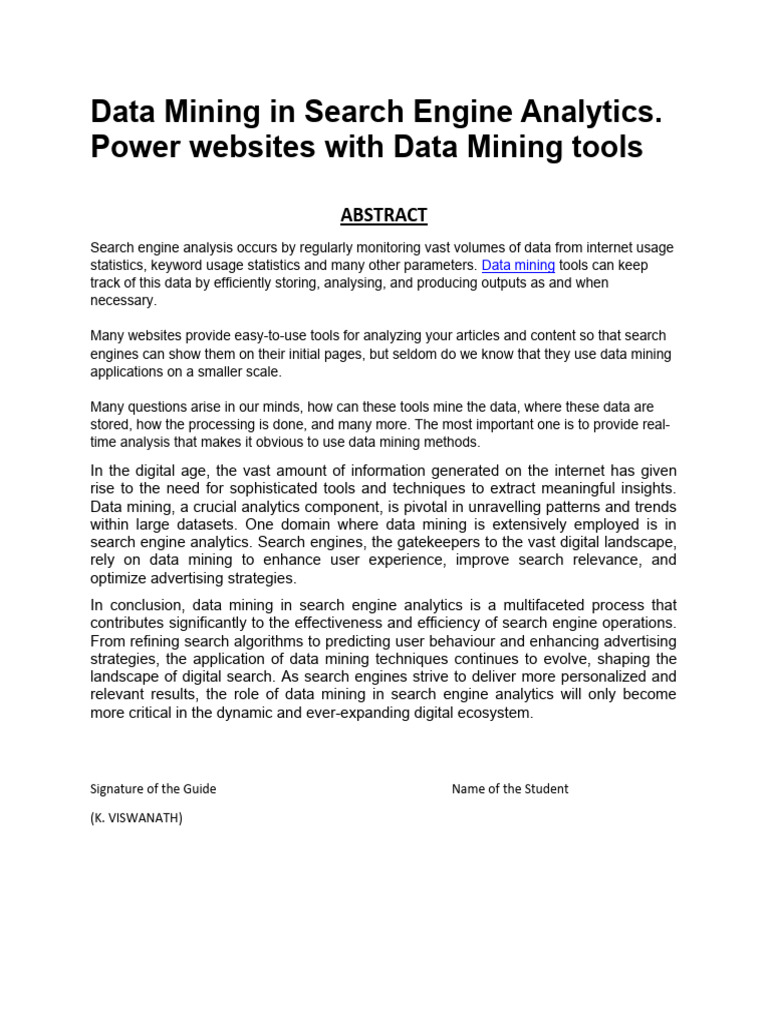 Data Mining in Search Engine Analytics | PDF | Data Mining | Analytics