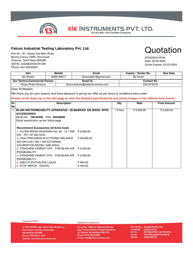 Quotation for Testing Instruments | PDF | Materials