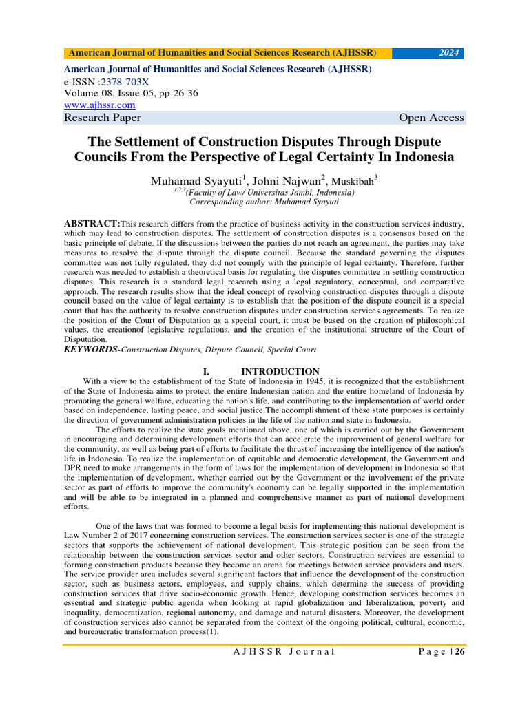 The Settlement Of Construction Disputes Through Dispute Councils From