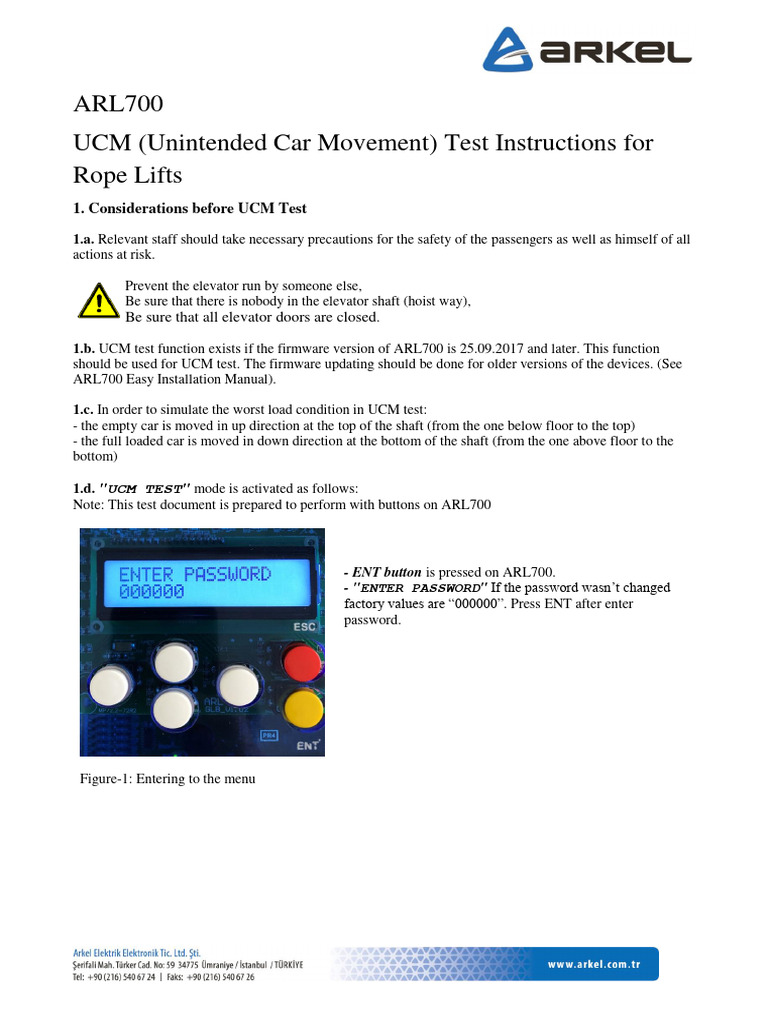 UCM Test Instructions for ARL700 | PDF | Elevator | Manufactured Goods