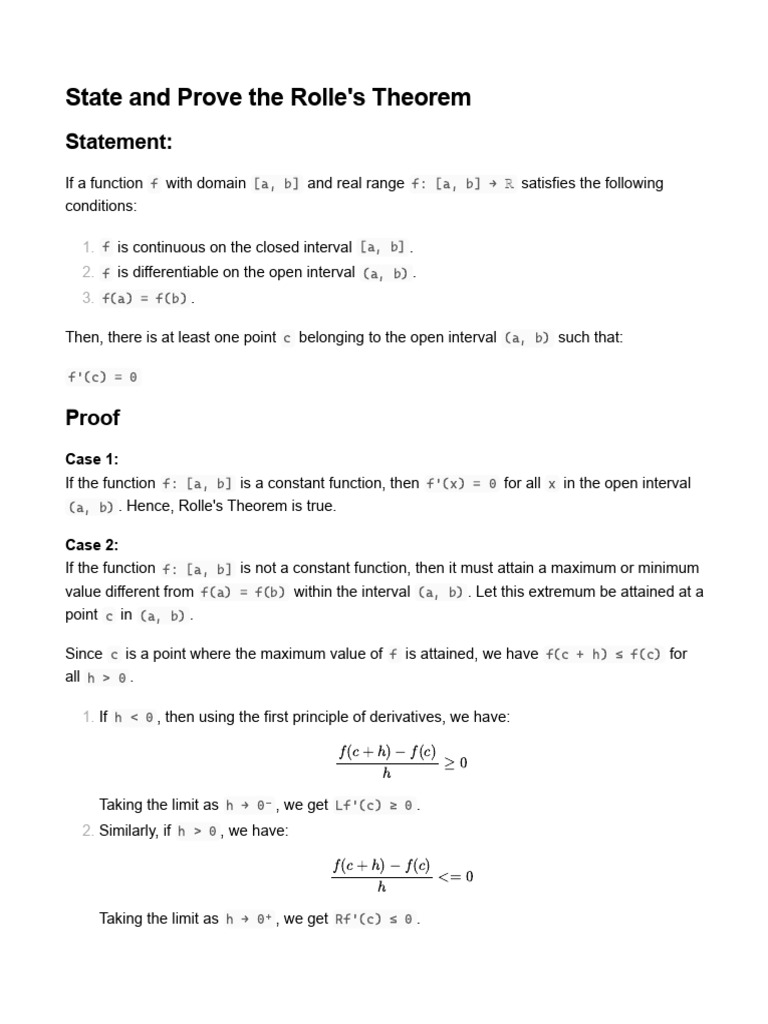 Rolle's, Langrage's and Cauchy's Theorem Numeric Notation | PDF ...