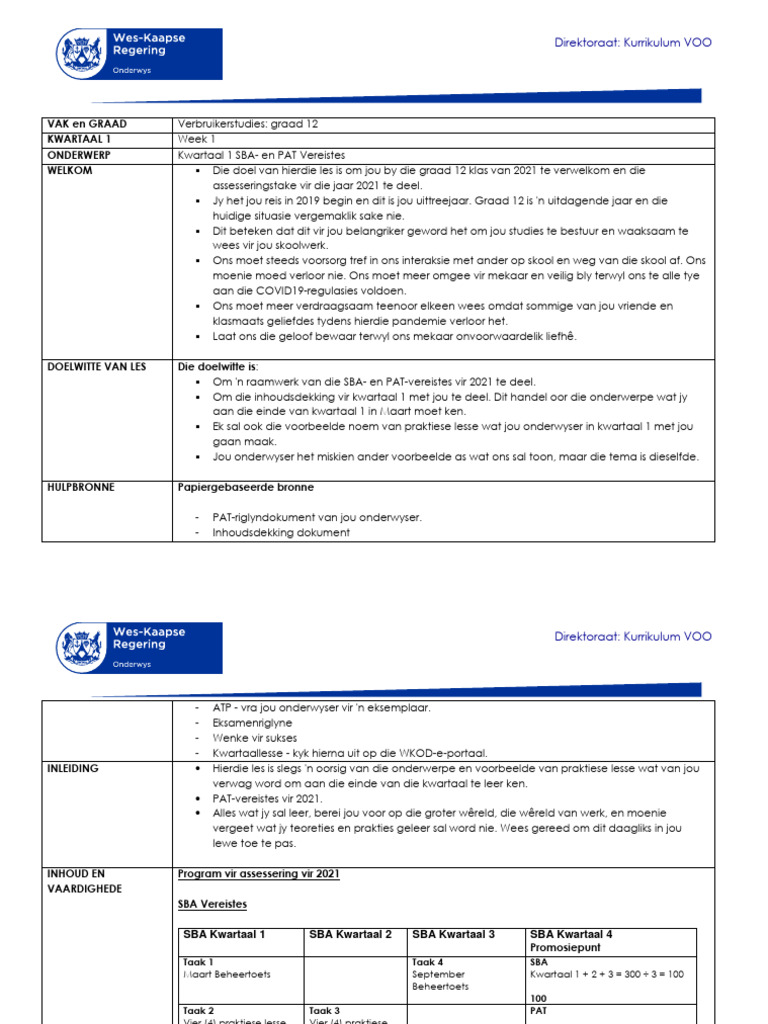 Verbruikerstudies Graad 12 K1 W1 - 2021 | PDF