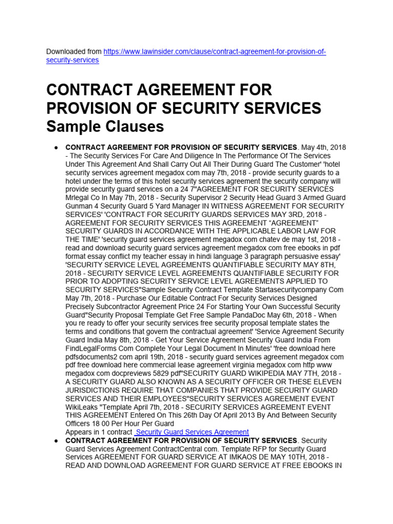 Law - Insider - Contract Agreement For Provision of Security Services ...