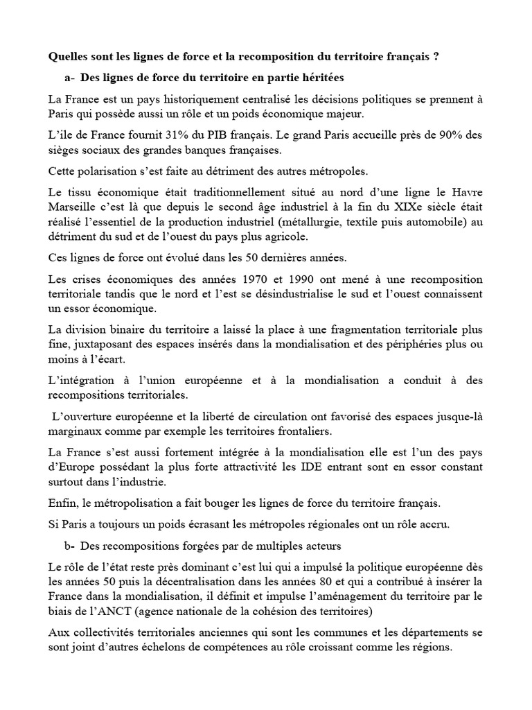 Lignes de force du territoire français | PDF | France | Globalisation