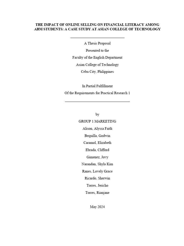 Online Selling's Impact on ABM Students' Finances | PDF | Financial ...