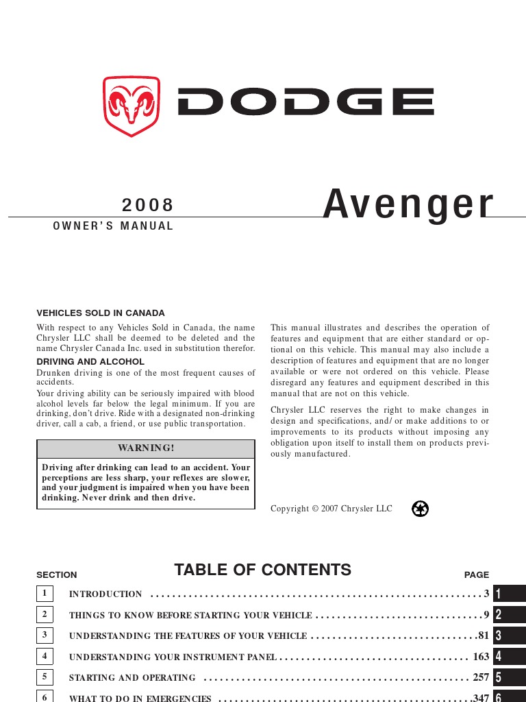 2008 Avenger Owners Manual PDF