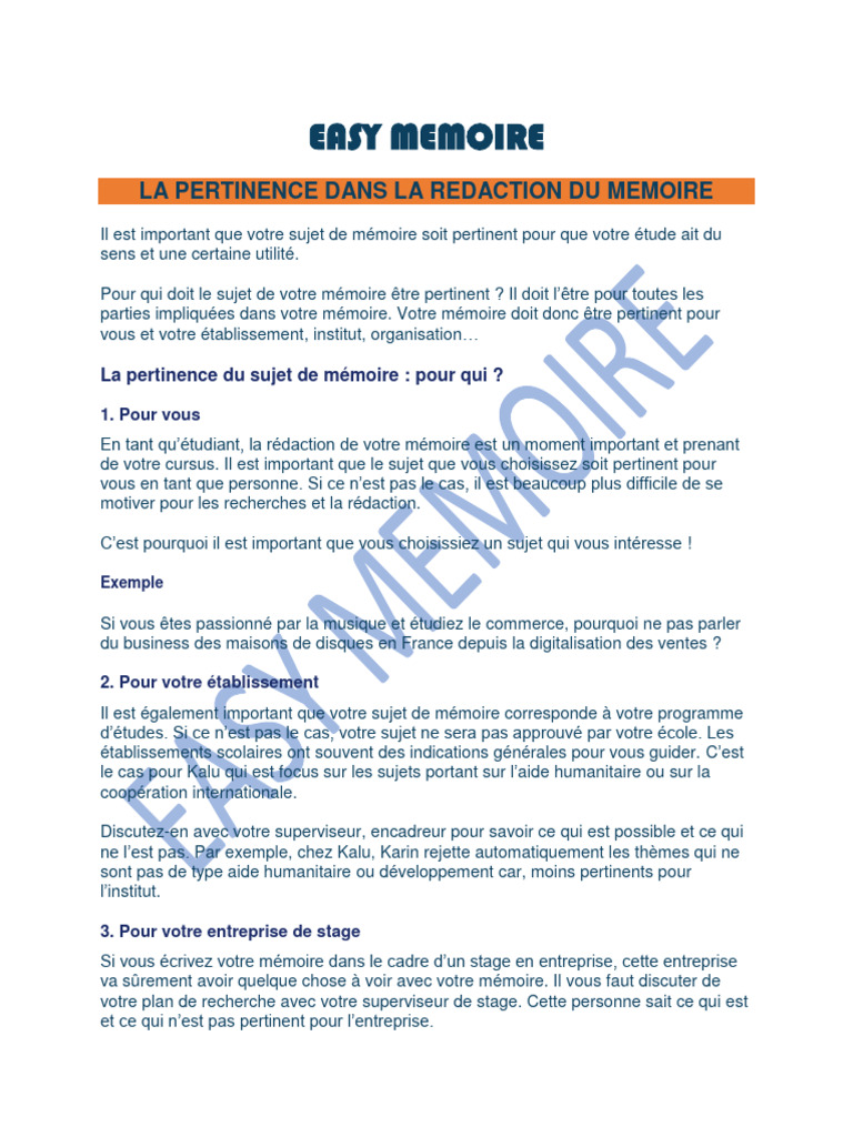 Easy Memoire Pertinence | PDF | Business | Mémoire