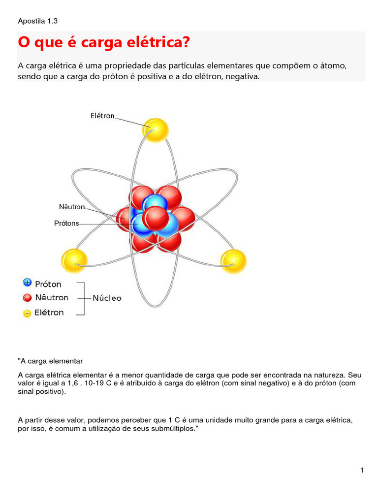 Aula 1.3a Sem Respostas O Que É Carga Elétrica | PDF | Carga elétrica ...