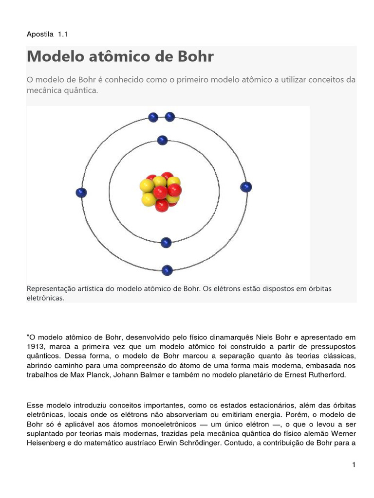 Modelo Atômico de Bohr: Características e Limitações | PDF | Elétron ...