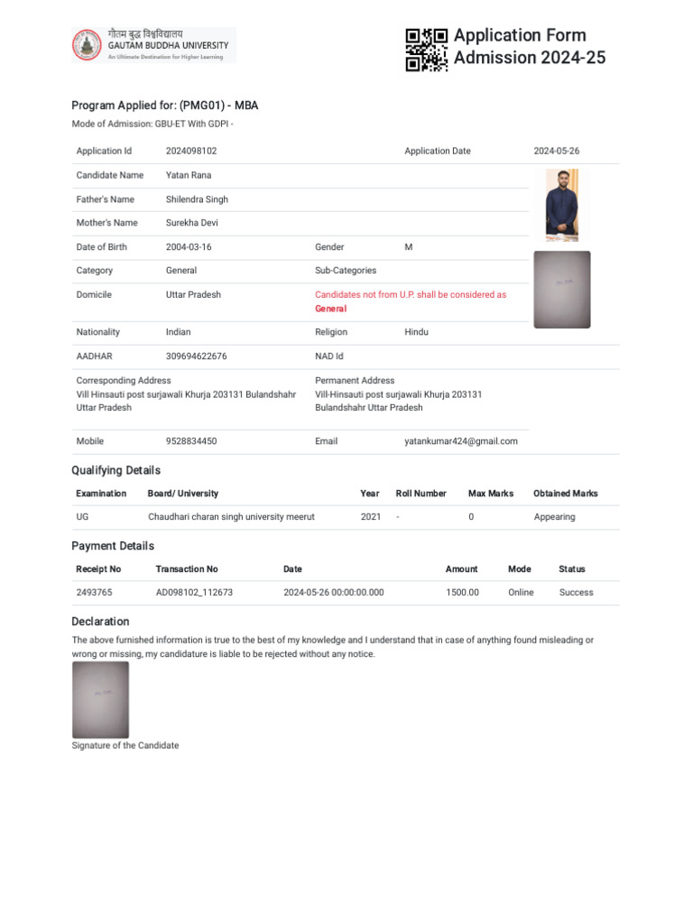 Gbu Admission 2024 Dashboard Apply Pdf