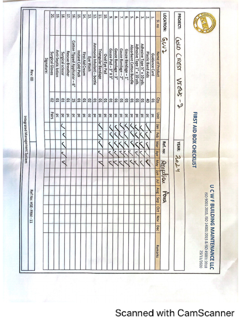 First aid Box -3 Checklist | PDF
