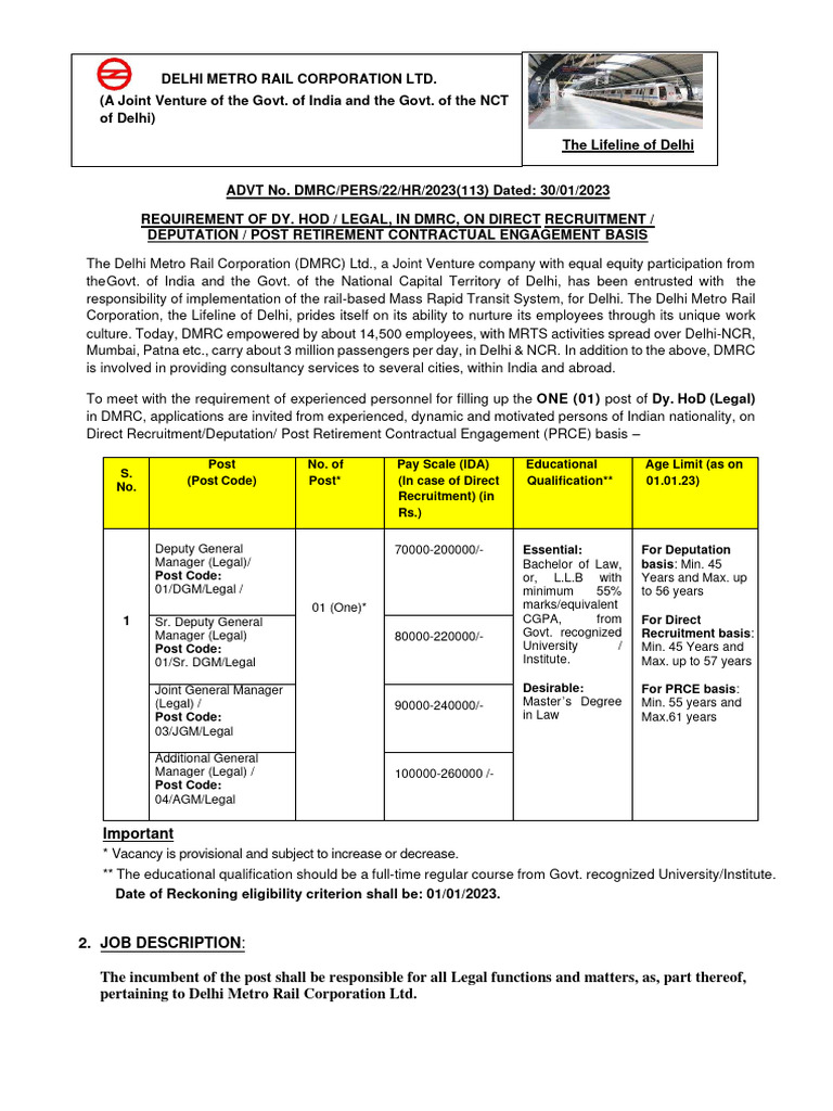 DMRC Recruitment for Legal Positions | PDF | Business