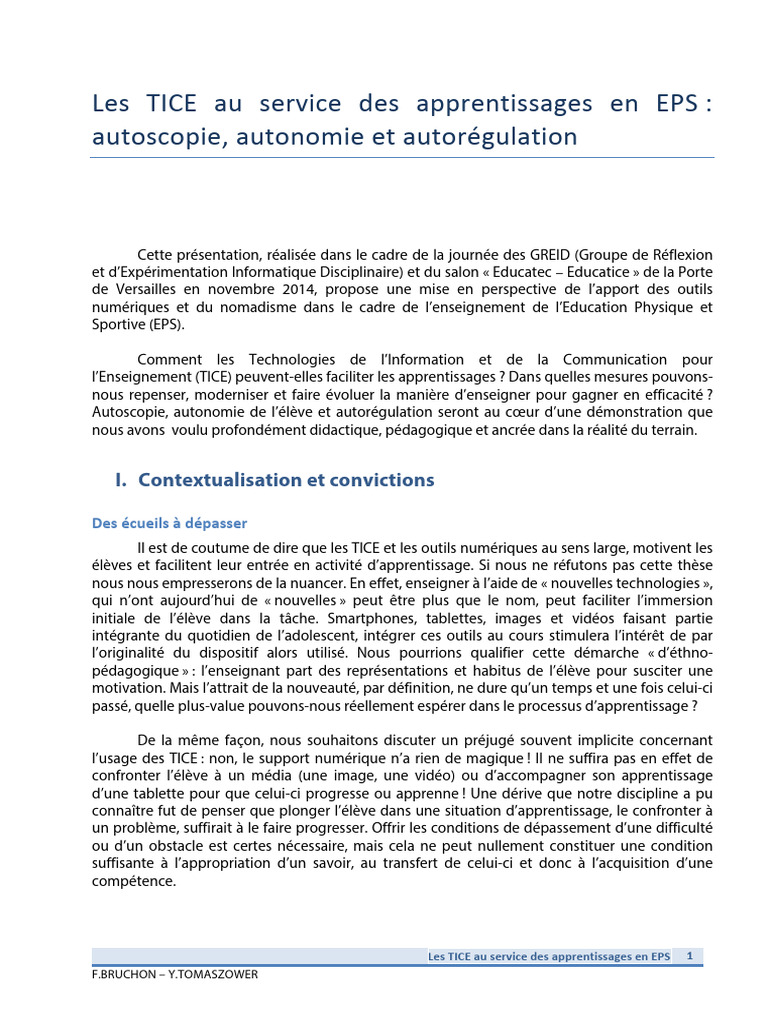 TICE et Autonomie en EPS : Autoscopie | PDF | Motivation | Motivant