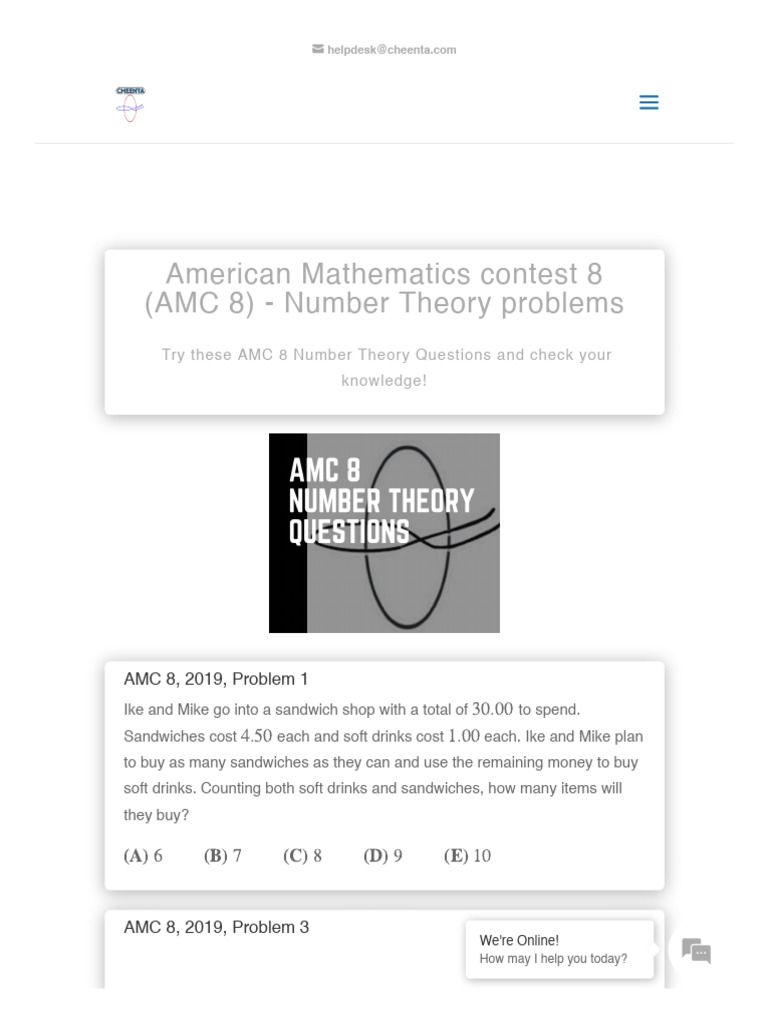 AMC 8 Number Theory Questions Year Wise Cheenta Download Free PDF