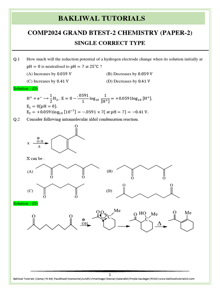 c24 Grand Btest-2 Chemistry (Paper-2) | PDF | Ph | Anode