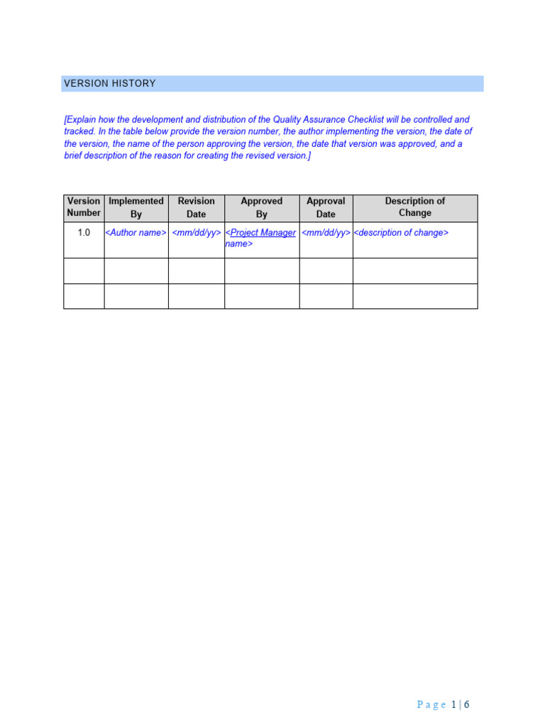 Quality Assurance Checklist Overview | PDF | Project Management | Business